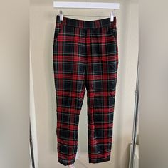 Brand New Without Tags. Has A Stretchy Waistband And Pockets! Trendy Plaid Zara Bottoms, Casual Plaid Zara Bottoms, Zara Casual Plaid Bottoms, Zara Jumpsuit, Plaid Pants, Zara Pants, Pants Color, Red Blue, Pant Jumpsuit