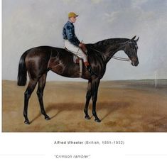 a painting of a man on a horse in the middle of a field with grass