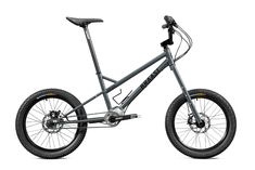 the bike is grey and has black spokes on it's front tire rim