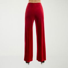 With their smooth, velvety texture and flowing wide-leg silhouette, these rich red women's pull-on pants from Premier Amour add a glam touch to your wardrobe. They're made from stretch fabric ensuring comfortable wear and have a flat front and a flattering mid-rise. Wear yours with a crop top and heels. Front Style: Flat FrontFeatures: Stretch FabricClosure Type: Pull OnFit: Loose FitRise: Mid RiseFiber Content: 95% Polyester, 5% SpandexFabric Description: VelvetLining: UnlinedInseam: 32 InLeg … Elegant Wide Leg Velvet Bottoms, Velvet Wide Leg Full Length Party Pants, Velvet Wide Leg Pants For Party, Velvet Full Length Wide Leg Party Pants, Velvet Full Length Bottoms For Evening, Elegant Velvet Wide Leg Pants For Party, Elegant High-waisted Velvet Pants, Velvet Wide-leg Party Pants, Elegant Red Wide Leg Pants For Evening