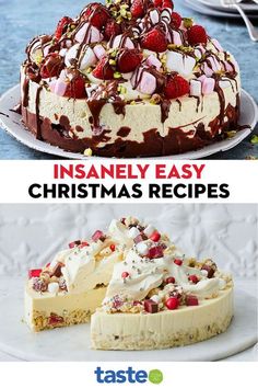 an image of christmas desserts with the words insanely easy christmas recipes