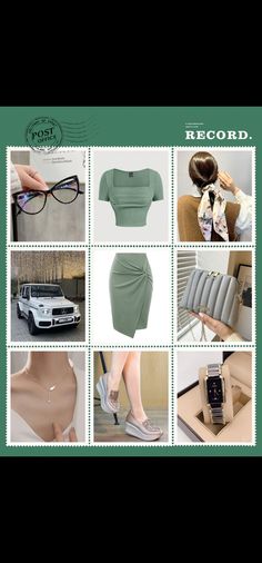 a collage of photos with various items including shoes, sunglasses and other things in them