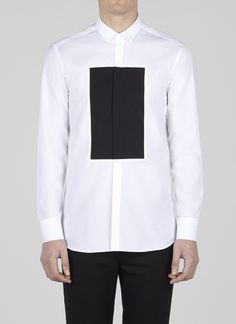 Neil Barrett http://store.neilbarrett.com/it/e-store/mens/ready-to-wear/shirts/rectangle-block-shirt-13457.html Survival Project, White Clothes, Trade Fair, Neil Barrett, Clothing Details, Men Shirt Style, White Design, Fashion Details