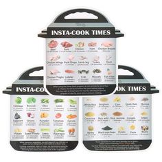 three insta - cook times are shown in the box, with instructions on each side