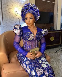 Classy Gown Styles, Brocade Gown Styles, Serwaa Amihere, Ankara Asoebi, Gown Styles For Ladies, Nigerian Lace Dress, Brocade Gown, Royal Blue Lace Dress, Lace Outfits