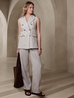 Strike a balance between graceful and rugged with this expertly tailored dress vest.  Made from naturally beautiful linen and cut in a longer length with exaggerated peak lapels, this luxurious vest is timeless enough to serve you through for seasons Linen Vest, Dress Vest, Peak Lapel, Tailored Dress, Vest Dress, Natural Linen, Long Length, Banana Republic, Women Wear