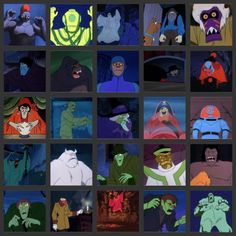 many different animated characters are shown in the same image as they appear to be from cartoons