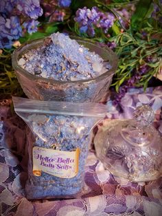 These bath salts are ritually charged and created for Attraction and Allure.    Add these bath salts to a warm bath to help soak away stress and negativity.  These bath salts are created with herbs and oils for attracting love and allure, including my signature oil, Hella Bella.  They come in a 5 oz. package.  External use only Bath Crumbles, Herbal Business, Bath Crystals, Purple Bath, Attracting Love, Skincare Business, Selling Ideas, Nigerian Recipes, Crystal Bath