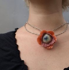 Creepy Necklace, Creepy Jewelry, Gothic Crafts, Gothic Jewelry Diy, Colar Chocker, Eye Flower, Witch Accessories, Goth Choker, Weird Jewelry