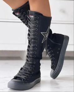 Tyra Core, Girly Sneakers, Knee High Sneakers, Boots With Laces, Steampunk Boots, Canvas Boots, Zipper Boots, Combat Boot, Flexing