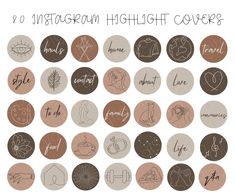 a collection of hand drawn and inked highlight covers in brown, pink and white