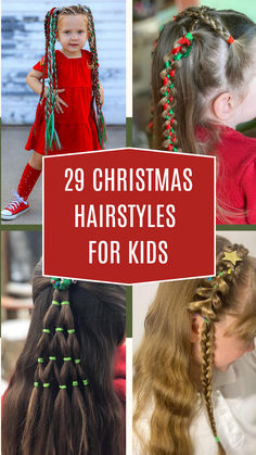 A playful collage of creative Christmas hairstyles for kids, featuring braided holiday designs, vibrant colors, and festive accessories Christmas Hairstyles For Mixed Kids, Christmas Picture Hair Ideas Kids, Kids Crazy Christmas Hair, Christmas Girls Hairstyles, Christmas Themed Hairstyles, Girls Holiday Hair, Christmas Theme Hairstyle, Girls Christmas Hair Ideas, Snowman Hairstyles For Kids