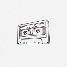 a drawing of a cassette player with hearts on the front and back side, as if in love songs