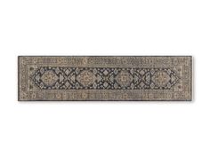 an antique rug with blue and beige colors on the bottom, along with a black border