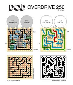 four different types of electronic circuit boards with the words overdrive 350 written below them