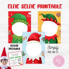 elf selfie printables for kids to use on their own christmas cards and gifts