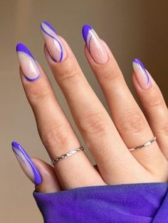 Dark Purple Almond Nails, Fun Purple Nails, Nails Dark Purple, French Stiletto, Full Cover Nail Tips, Swirl Nails, Nagellack Trends, Fall Manicure, 2024 Nails