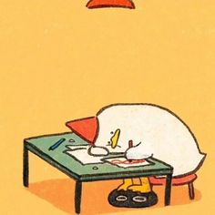 a drawing of a person sleeping on top of a table