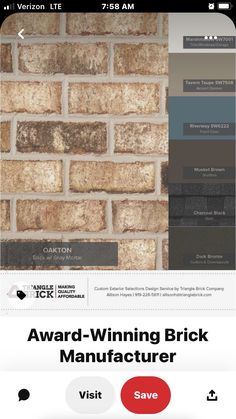 a brick wall with the words, award winning brick manufacturer visit't on it