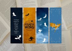 four bookmarks with the words fourth wing on them