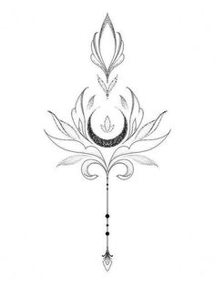 a drawing of a flower with an arrow in the middle and a crescent on top