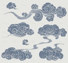 clouds in the sky with waves and swirls - cloud stock illustrations, clip art, cartoons