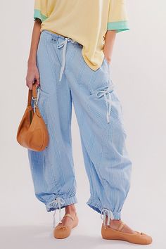 Outta Sight Parachute Pants Free People Striped Pants, Top Over Shirt, Parachute Pants Outfit, Free People Spring, Parachute Pant, Free People Summer, Spring Inspo, Drawstring Detail, Beach Dresses