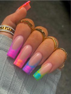 Multicoloured Nails, Colourful Acrylic Nails, Nails Gel Polish, Colorful Nails, Vibrant Nails, Cute Gel Nails, Bright Nails, Unique Acrylic Nails, Acrylic Nails Coffin Short