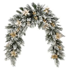 a christmas wreath with lights and snow on the branches, isolated against a white background