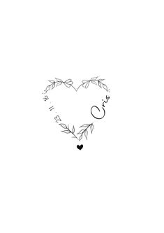 a black and white drawing of a heart with leaves