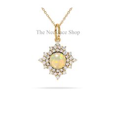 Natural Opal Pendant, Cluster Diamond Pendant, 14K Solid Gold, Snowflake Pendant, Round Opal Necklace, Wedding Anniversary Gift, Prong Set ---------CUSTOM/DUTY-FREE SHIPPING WORLDWIDE, BUYERS DON'T HAVE TO PAY ANY CUSTOM FEES WHILE IMPORTING ------------- Details Made to order Metal : 14k/ 18k Solid Gold ★ Center Stone Natural Opal, Round Size: 6 mm Approx Weight (Ct): 1.25 ★ Accent Stones Diamond/Moissanite Round Size: 1.2 mm * 12 Nos., 1.4 mm * 20 Nos., 1.6 mm * 4 Nos. Approx Weight (Ct): 0.40 Yellow Gold Halo Wedding Necklaces, Yellow Gold Halo Necklace For Wedding, White Halo Wedding Necklaces, White Halo Necklace For Wedding, White Wedding Necklace With Halo Design, Snowflake Pendant, Gold Snowflake, Solid Gold Chains, Necklace Wedding