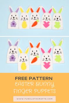 paper bunny finger puppets with the text free pattern for easter bunny finger puppets on it