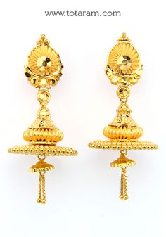 22 Karat Gold Jhumkas (Buttalu) - Gold Dangle Earrings - 235-GJH2187 - in 12.000 Grams for USD $985.99. 
Made in India by Totaram Jewelers Online this product is in Gold - 22 Karat BIS Hallmark 916 KDM Gold  & is an excellent gift for Adult - Women. Ships fully insured with secured guaranteed delivery for free with your order over $250 from New Jersey USA & comes with 30 days exchange policy. 22k Gold Danglers For Festivals, Buttalu Gold, Gold Jhumkas, 22k Gold Earrings, Gold Dangle Earrings, Gold Earrings Dangle, Gold Drop Earrings, Gifts For Adults, 22k Gold