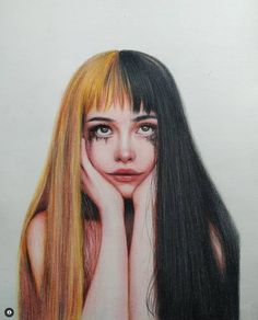 a pencil drawing of a woman with long hair