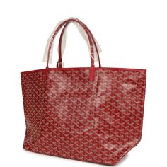 This Goyard St. Louis Tote GM bag is in red canvas with palladium hardware and has contrast white stitching, and a matching detachable button closure wallet The interior is lined with white canvas.Origin: FranceCondition: New and never worn (plastic on handles)Accompanied by: Goyard dustbag, felt, wallet and retail tagMeasurements: 15.7" x 13" x 7.8"; 8" shoulder strap Red Monogram Canvas Bag With Dust Bag, Luxury Large Capacity Red Shoulder Bag, Red Monogram Canvas Rectangular Bag, Red Rectangular Monogram Canvas Bag, Designer Red Coated Canvas Bag, Designer Bags In Monogram Canvas With Silver-tone Hardware, Red Monogram Canvas Shoulder Bag For Travel, Designer Bags With Silver-tone Hardware And Monogram Canvas, Red Monogram Canvas Shoulder Bag