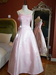 Pink Vintage Fairycore Shimmering Satin Spaghetti Straps Gown Princess Dress Princess Evening Dress, Prom Dresses Long Pink, Multi Way Dress, Gown Princess, A Line Evening Dress, Spaghetti Strap Prom Dress, Prom Dresses Two Piece, Formal Party Dress, Satin Prom Dress