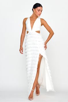 Shop the Bold Move Fringe Trim Maxi Dress Ivory | Selfie Leslie Bridal Events, Bridal Event, White Heels, Iron Material, Fringe Trim, Trim Detail, New Dress, Turning, In Love