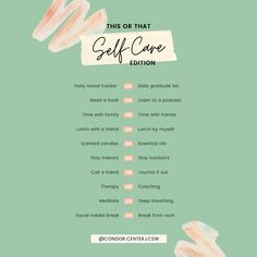 This Or That Self Care, Self Care Engagement Post, Self Care For Therapists, This Or That Relationship Edition, Self Care Saturday, Private Practice Therapy, Be Happy With Yourself, Importance Of Self Care, Friends Journal