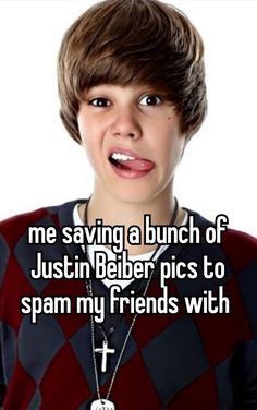 a boy with a cross on his neck saying, me saving a bunch of justin belber pics to spam my friends with