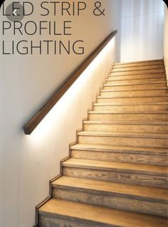 an image of stairs with the words led strip and profile lighting