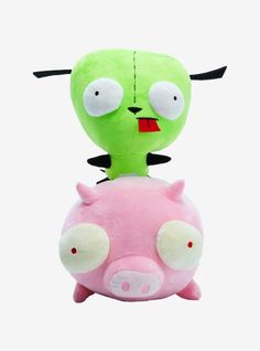 Add some out of this world flair to your collection with this Invader Zim plush! Featuring GIR sitting on top of a pig  this plush includes velcro to pose the two figures together or apart.PolyesterApprox. 10"Imported Invader Zim Gir Merch, Invader Zim Plush, Invader Zim Gir, Scene Clothes, Zim Gir, Invader Zim Characters, Birthday Things, Cute Squishies, Fnaf Wallpapers