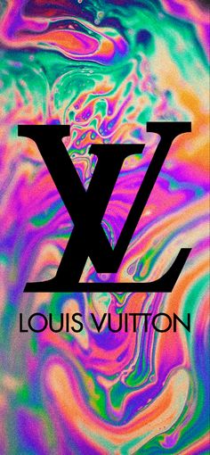 the louis vuitton logo is shown on an abstract background with swirls and colors