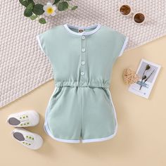 9M-4Y Irregular-Pocket Button-Up Color-Block Non-Patterned Jumpsuit Wholesale Baby Clothes Cheap Multicolor Spring Onesie, Jumpsuit Shorts, Summer Jumpsuit, Pocket Jumpsuit, Rompers For Kids, Jumpsuit Summer, Age 12, Short Jumpsuit