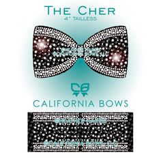 an advertisement for the california bows show featuring two bow ties with diamonds on them and black and white designs