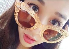 Womens oversized metal lace ornate cat eye sunglasses Sunglasses Fit, Girls Fashion Tops, Color Sunglasses, Beehive Hair, Metal Hinges, Metal Lace, Mens Eyewear, The Seaside, Vintage Sunglasses