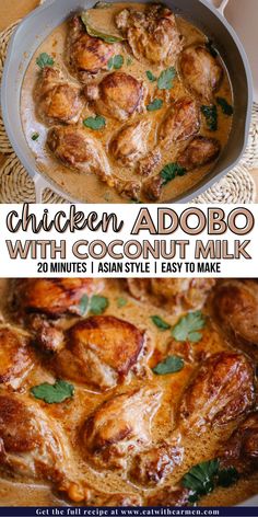 chicken adobo with coconut milk in a pan