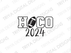 a football logo with the word hoco in black and white, on a white background