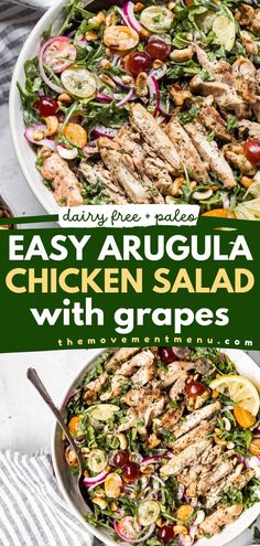 Prep this Easy Arugula Chicken Salad with Grapes for the week! Not only is it delicious and refreshing, but it is also a healthy lunch idea that's gluten-free, dairy-free, and paleo. It's great as a chicken dinner recipe, too! Arugula Chicken, Watermelon Basil Salad, Paleo Mayonnaise, Salad With Grapes, Juicy Grilled Chicken, Chicken Salad With Grapes, Chicken Dinner Recipe, Greek Chicken Salad