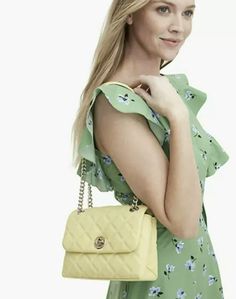 KATE SPADE Natalia Small Flap Shoulder Quilted Leather Crossbody Bag Frosty Lime 767883047507 | eBay Luxury Spring Bags For On-the-go, Luxury Spring Satchel Shoulder Bag, Luxury Spring Shoulder Satchel, Spring Leather Mobile Phone Bag, Leather Mobile Phone Bag For Spring, Chic Yellow Satchel With Phone Bag, Chic Yellow Satchel With Mobile Phone Bag, Designer Bags With Adjustable Strap For Spring, Luxury Crossbody Bags For Spring