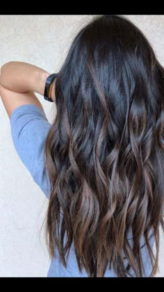 Chocolate Balayage, Black Hair Ombre, Brunette Ombre, Black Hair Balayage, Brown Hair Balayage, Black Ombre, Trendy Hair, Long Wavy Hair, Hair Color Balayage